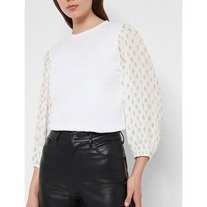EXPRESS White + Gold Dot Print Chiffon Balloon Sleeve Women's Top Size Large